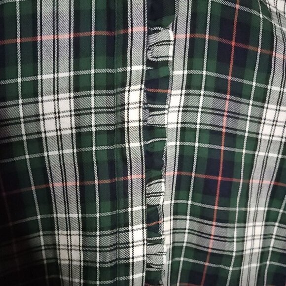 Loft Womens Petite Green White Plaid High Neck Ruffle Top SP - Picture 4 of 6